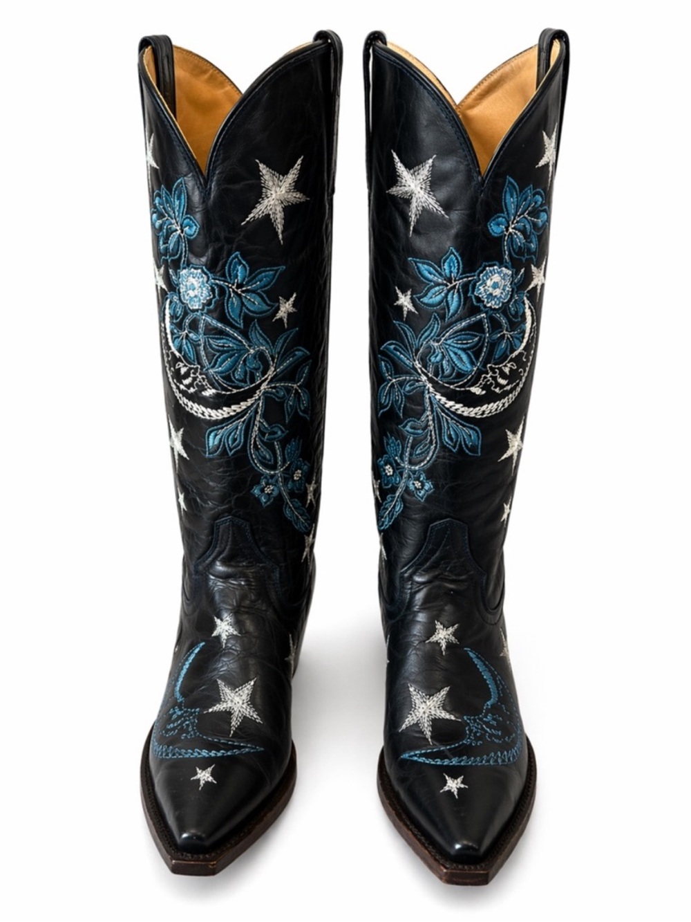 Stetson Women's Luna Tall Western Snip Toe Boots Royal Blue Celestial Moon Star